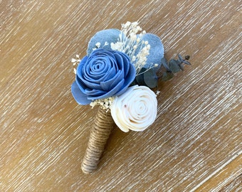 Wood Flower Boutonniere, Wood Sola Flower, Grooms Flower, Wedding flowers, Grooms boutonniere, Ivory and Pink, boutonniere