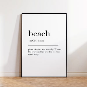 Beach Definition Print, Beach Print, Gift For Beach, Definition Poster, Beach Quote, Beach Wall Art Poster, Beach Art Print