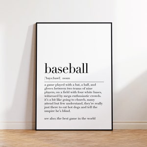 Baseball, Baseball Poster, Baseball Definition, Baseball Quote Print, Baseball Lover Gifts, Sport Wall Art, Dictionary Poster