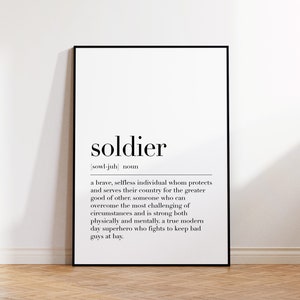 Soldier Poster, Soldier Print, Soldier Gifts, Soldier Definition, Soldier Wall Art Decor, Soldier Quote Poster, Dictionary Poster