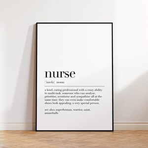 Nurse, Nurse Print, Nurse Poster, Nurse Definition, Nurse Wall Decor, Nurse Definition Print, Nurse Gift, Gifts for Nurses