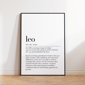 Leo Definition Poster, Leo Zodiac Print, Zodiac Printable Wall Art, Leo Quote Poster, Astrology Gifts, Dictionary Poster