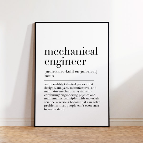 Mechanical Engineer Definition, Gift For Engineer, Engineer Quote Print, Office Wall Art Poster, Mechanical Engineer Gifts