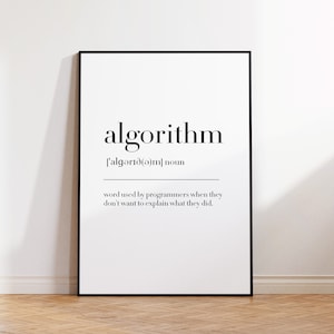 Algorithm Definition Print, Algorithm Poster, Programmer Gift, Algorithm Sign, Algorithm Quote Print, Home Office Print image 1