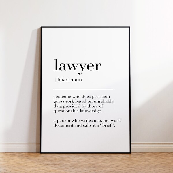 Lawyer Poster, Lawyer Definition Print, Lawyer Print, Gift For Lawyer, Lawyer Office Decor, Lawyer Gift, Funny Lawyer Print