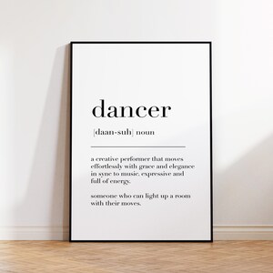 Gift for Dancer, Dancer Definition Print, Dancing Wall Art, Dance Poster, Dance Print, Dancer Gift, Dance Sign, Dancer Art