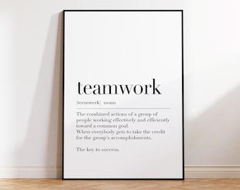 Teamwerk, teamwerk print, teamwerk poster, teamwerk teken, teamwerk definitie print, Office Art Prints, collega cadeau