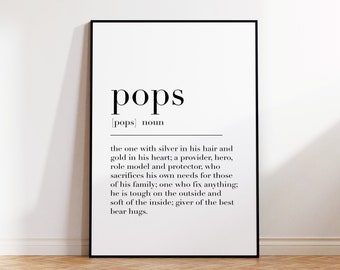 Impresión de definición de Pops, regalos para Pops, regalos familiares, regalo para el abuelo, cartel de Pops, impresión de Pops, regalos del Día del Padre