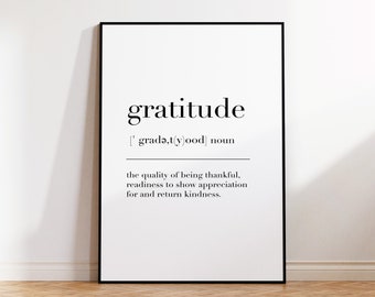 Gratitude, Gratitude Print, Gratitude Poster, Gratitude Wall Art Poster, Gratitude Definition Print, Gratitude Quote Print