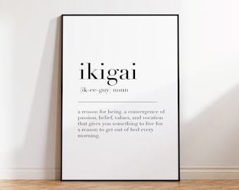 Ikigai Definition Print, Inspirational Quote Prints, Ikigai Poster, Motivational Prints, Ikigai Print, Home Office Print