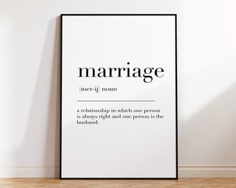 Marriage, Marriage Print, Marriage Poster, Marriage Definition, Marriage Wall Art Poster, Marriage Gifts, Quote Print