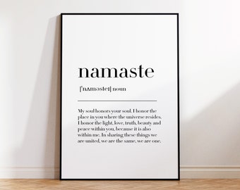 Namaste Definition Print, Namaste Print, Yoga Studio Decor, Yoga Poster, Meditation Print, Namaste Art Print, Yoga Print