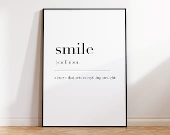 Smile, Smile Print, Smile Poster, Smile Sign, Smile Definition Print, Smile Gift, Smile Quote, Smile Dictionary Art Print