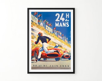 Le Mans Vintage Racing Print, Le Mans Retro Poster, Motorsport Wall Art