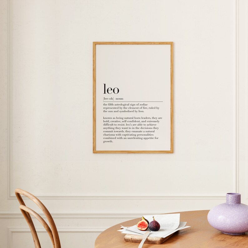 Leo Definition Poster, Leo Zodiac Print, Zodiac Printable Wall Art, Leo ...