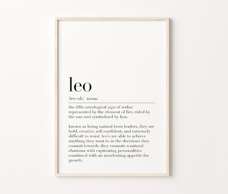 Leo Definition Poster, Leo Zodiac Print, Zodiac Printable Wall Art, Leo ...
