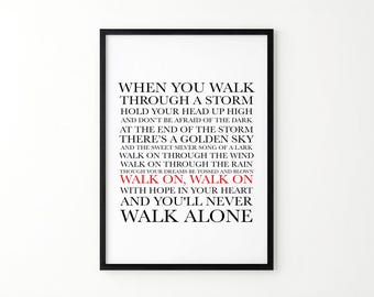 Liverpool Print, Gerry and the Pacemakers Inspired, Liverpool Fan, Football Print, Lyrics Print, You'll Never Walk Alone