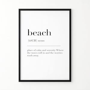 Beach Definition Print, Beach Print, Gift For Beach, Definition Poster, Beach Quote, Beach Wall Art Poster, Beach Art Print