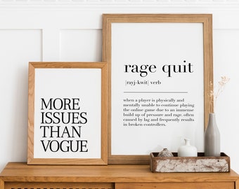  Rage Quit Definition Print Rage Quit Definition Poster Posters  for Room Aesthetic 12x18inch-Wooden Framed : 居家與廚房