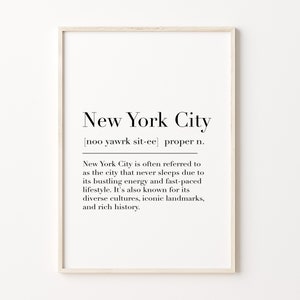 New York Print, New York Wall Art, New York City Definition, Travel Poster, New York Poster, Quote Print, Wall Decor Poster