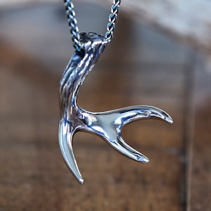 Deer Antler Necklace, Sterling Silver 925 Jewelry, Stag Horn Pendant, Custom Handmade Replica Elk Antler Necklace, Outdoor Lover Nature Gift