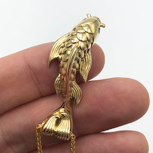 18K Gold Koi Fish Necklace with Ruby or Sapphire Eyes, Chinese Carp Jewelry, Luck and Duality Talisman, Gift for koi lover
