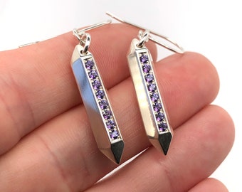 Crystal Earrings Sterling Silver with Violac Passion Topaz , Hypoallergenic Hooks, Custom Handmade Replica Crystal Jewelry, Nature Gift