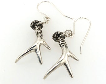 Deer Antler Earrings Sterling Silver, Hypoallergenic Hooks, Custom Handmade Replica Antler Jewelry, Nature Gift