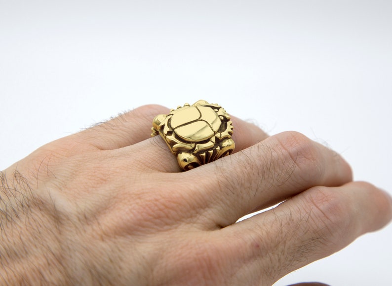 14K Gold Scarab Beetle Fleur Ring MADE TO ORDER, Hand Carved Solid 14K Yellow Gold Ring Size 8, Egyptian Scarab Jewelry, Birthday Gift image 1