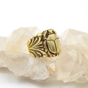 14K Gold Scarab Beetle Fleur Ring MADE TO ORDER, Hand Carved Solid 14K Yellow Gold Ring Size 8, Egyptian Scarab Jewelry, Birthday Gift image 3