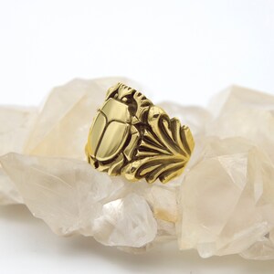 14K Gold Scarab Beetle Fleur Ring MADE TO ORDER, Hand Carved Solid 14K Yellow Gold Ring Size 8, Egyptian Scarab Jewelry, Birthday Gift image 4