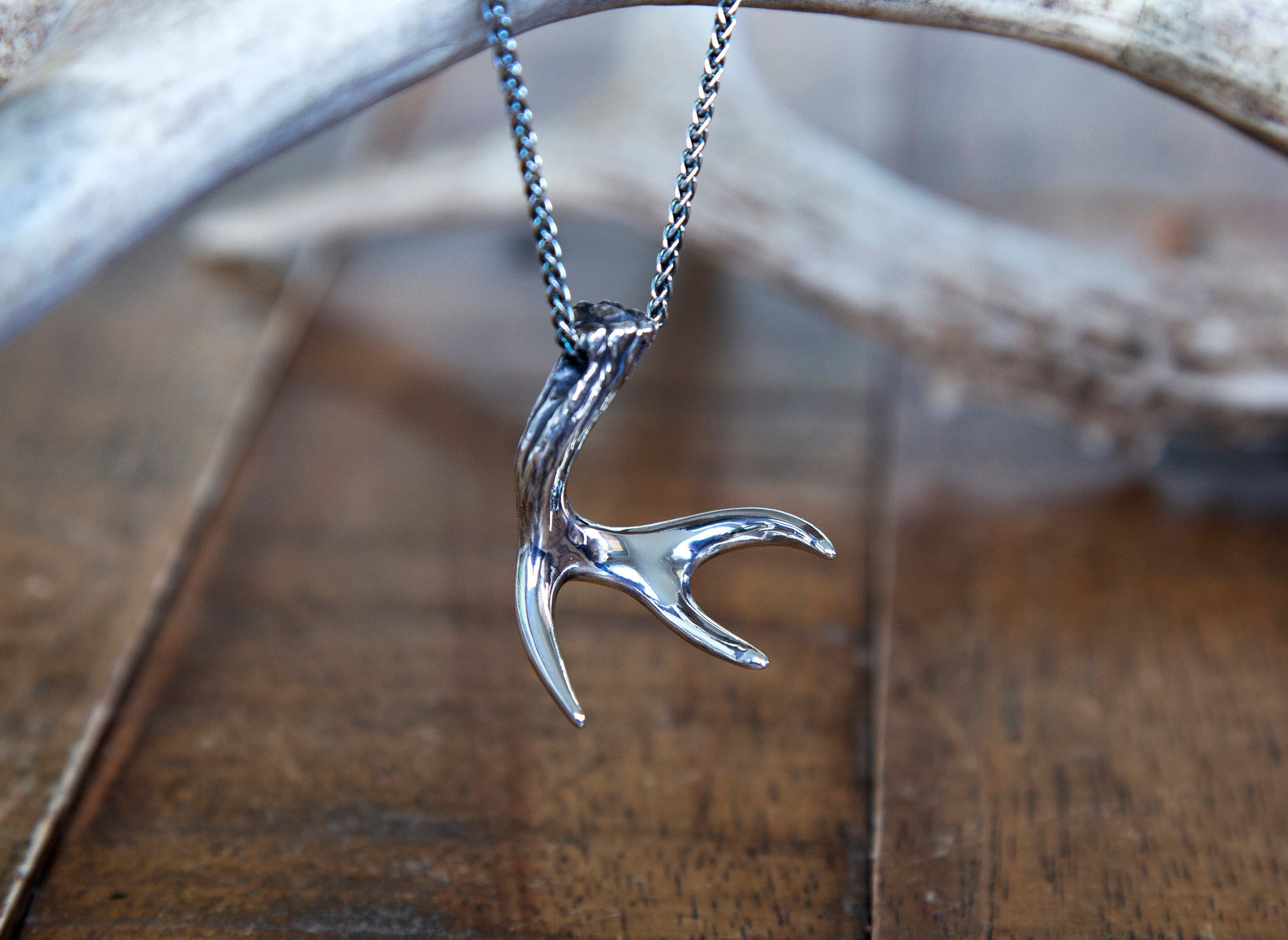 Deer Antler Necklace, Sterling Silver 925 Jewelry, Stag Horn Pendant, Custom Handmade Replica Elk Antler Necklace, Outdoor Lover Nature Gift