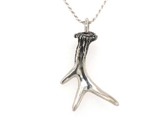 Deer Antler Charm Necklace Sterling Silver, Hand Carved Solid 925 Pendant, Custom Handmade Replica Antler Necklace, Nature Gift