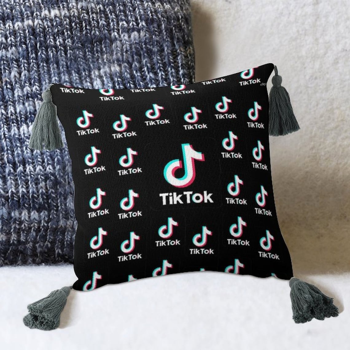 Cotton linen pillow with tassel Tiktok logo Personalized Etsy