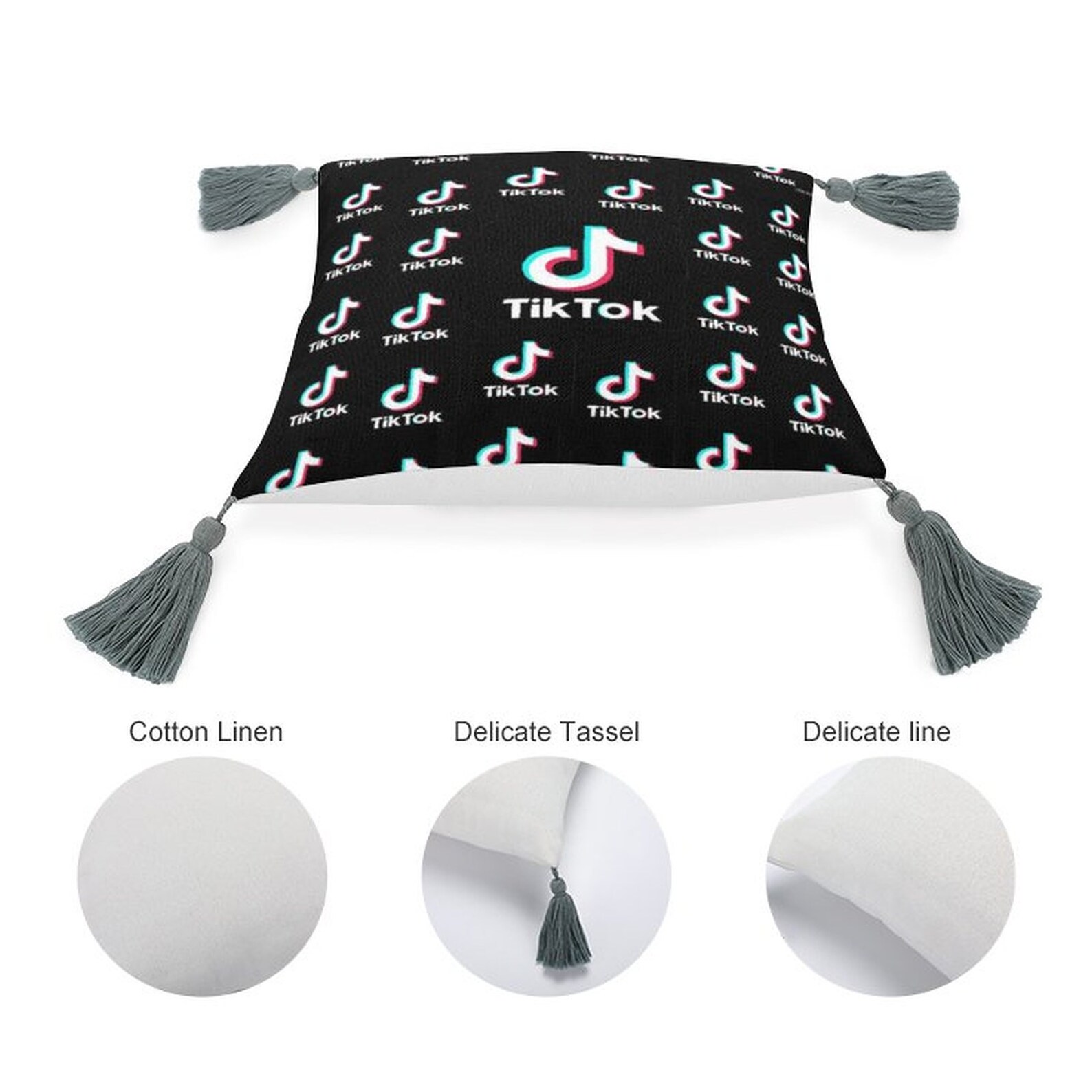 Cotton linen pillow with tassel Tiktok logo Personalized Etsy