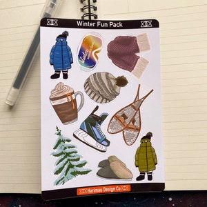 Winter Fun Pack - Autocollants notebook - Autocollants portables - Autocollants Planner - Mini Sticker Sheet - Saison d’hiver