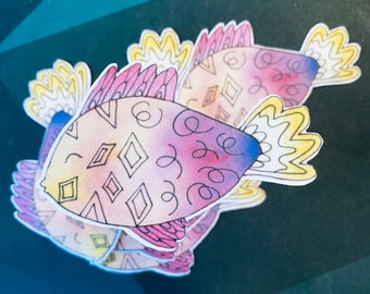 Watercolor Fish Die-Cut Sticker - Animals - Watercolor - Waterbottle - Laptop - Fish