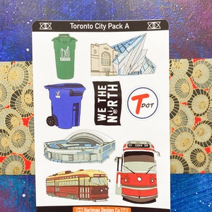 Pegatinas de la ciudad de Toronto - Pegatinas para cuadernos - Pegatinas para portátiles - Pegatinas para agendas - Minihoja de pegatinas - Paquete A de la ciudad de Toronto