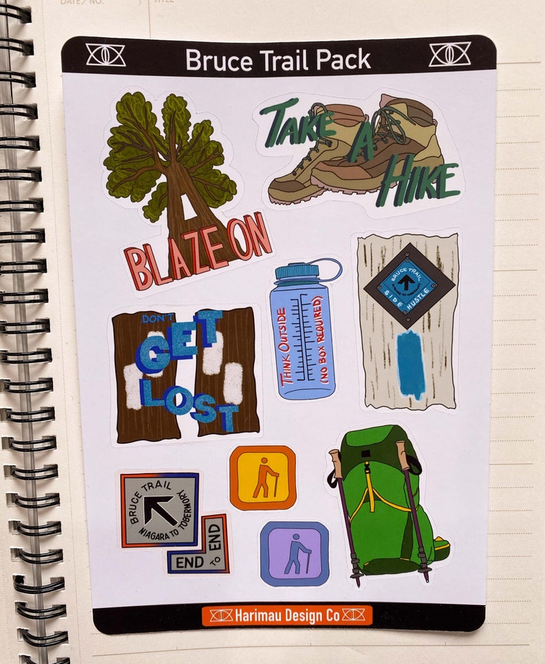 Bruce Trail Hiking Pack Hiking Adventures Laptop Stickers Planner Bujo Mini Sticker Sheet image 1