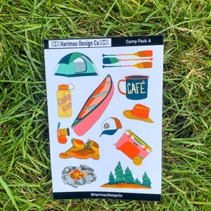 Adesivi da campeggio - Campo estivo - Adesivi per computer portatili - Planner - Bujo - Mini foglio adesivo - Camp Pack A