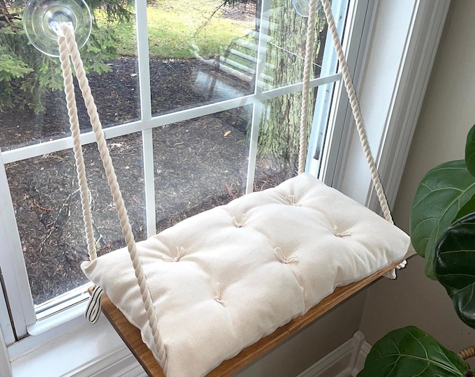 Handmade Cat Window Perch: Plush Bed, Solid Wood, Heavy-Duty Suction