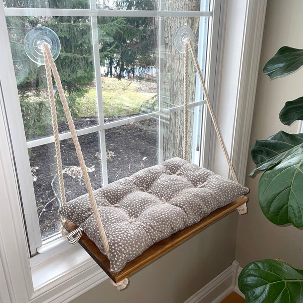 Handcrafted Cat Window Perch with Plush Bed - Cat window perch, Cat hammock, Cat window bed, Perch for cats, Cat window seat, Cat hammock