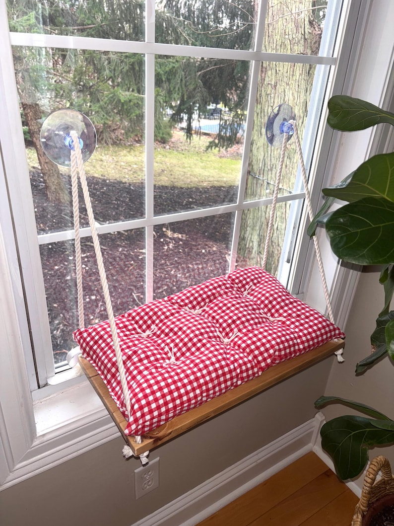 Handmade Cat Window Perch: Plush Bed, Solid Wood, Heavy-Duty Suction