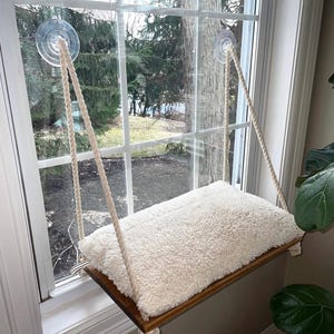 Handcrafted Cat Window Perch with Plush Bed - Cat window perch, Cat hammock, Cat window bed, Perch for cats, Cat window seat, Cat hammock