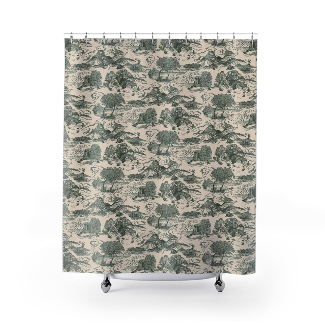 Dark Green Toile French Design Shower Curtains, Urban Outfitters Dupe ...