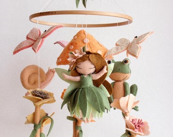 Fairy baby mobile, mushroom mobile, fairy garden mobile, butterfly mobile, woodland baby mobile girl
