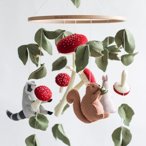 Woodland baby mobile, mushroom baby mobile, baby mobile forest
