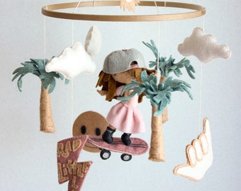 Skateboard mobile, skateboard nursery decor, skater girl mobile