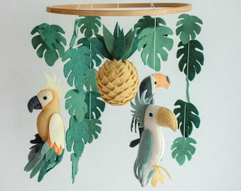 Tropical bird mobile, parrot baby mobile, toucan baby mobile
