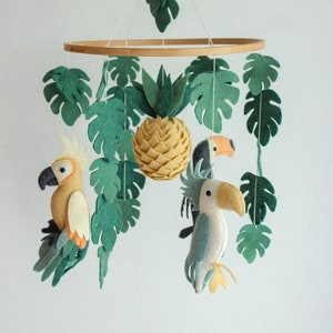 Tropical bird mobile, parrot baby mobile, toucan baby mobile